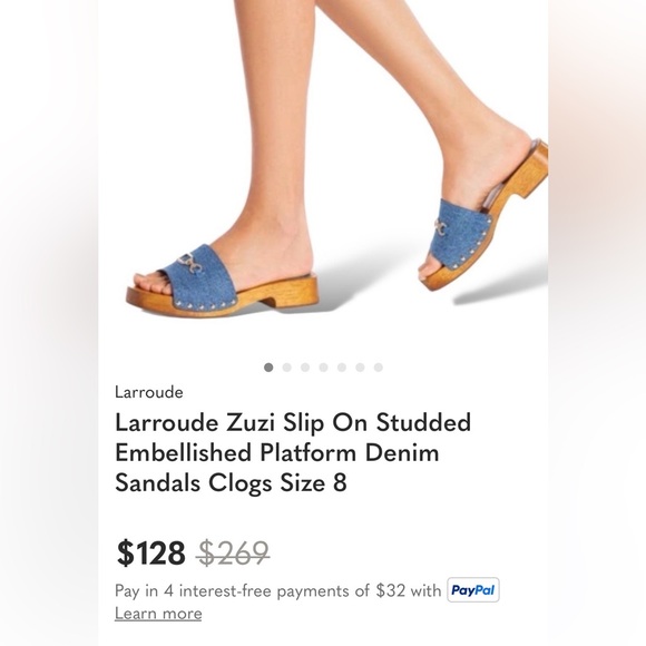 LARROUDE Blue Denim Horsebit Women's Slide Sandals - Picture 5 of 9